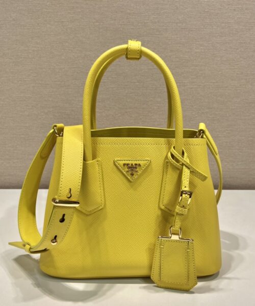 Prada Double Saffiano Mini Bag Yellow For Women, Women's Bags 9.8in/25cm 1BG443_2A4A_F0377_V_XOO