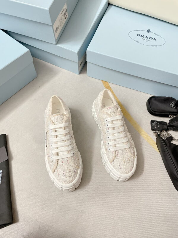 Prada Double Wheel Gabardine Sneakers White For Women 2in/50mm PRD 
