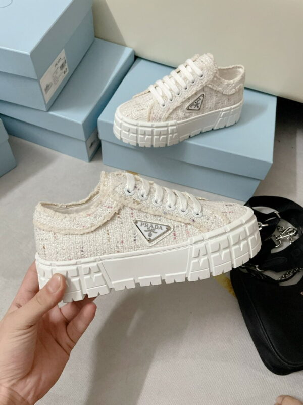 Prada Double Wheel Gabardine Sneakers White For Women 2in/50mm PRD 