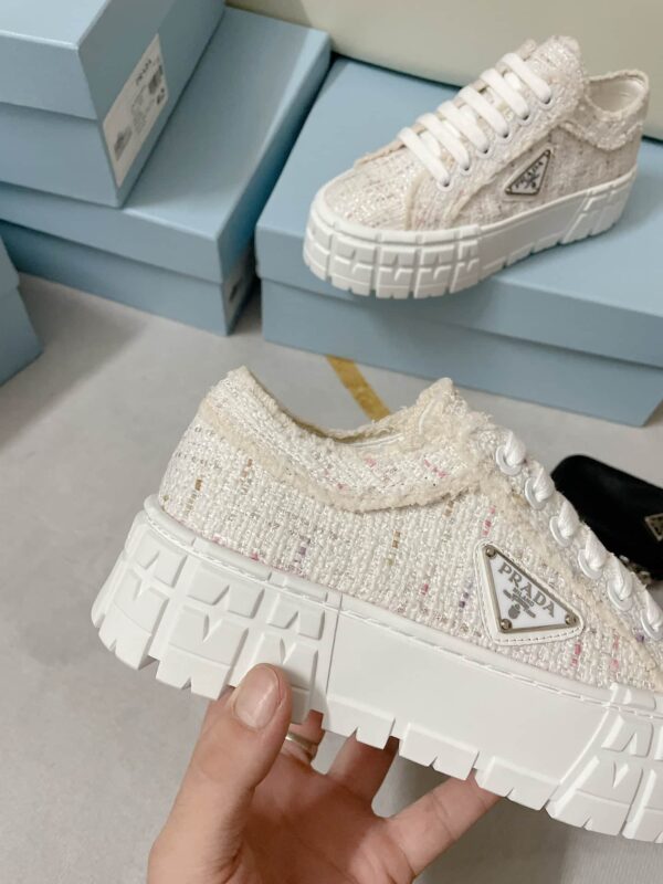 Prada Double Wheel Gabardine Sneakers White For Women 2in/50mm PRD 