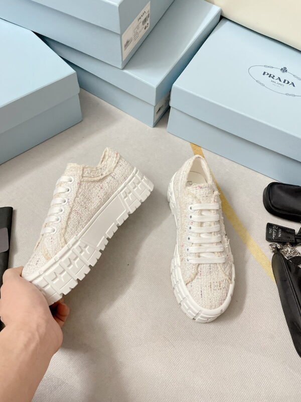 Prada Double Wheel Gabardine Sneakers White For Women 2in/50mm PRD 