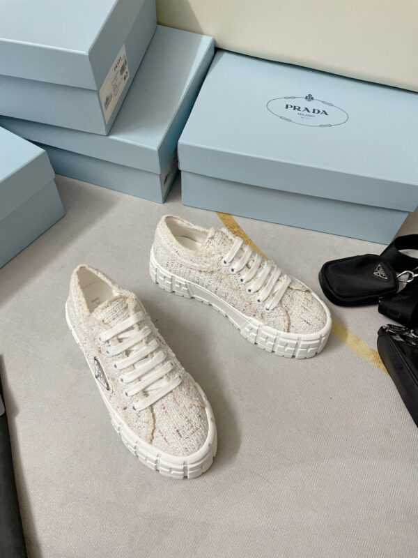Prada Double Wheel Gabardine Sneakers White For Women 2in/50mm PRD 