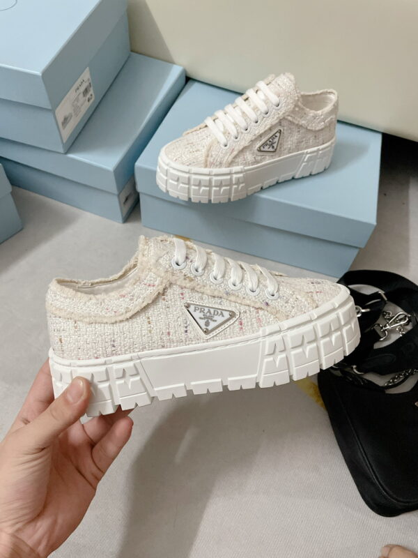Prada Double Wheel Gabardine Sneakers White For Women 2in/50mm PRD 
