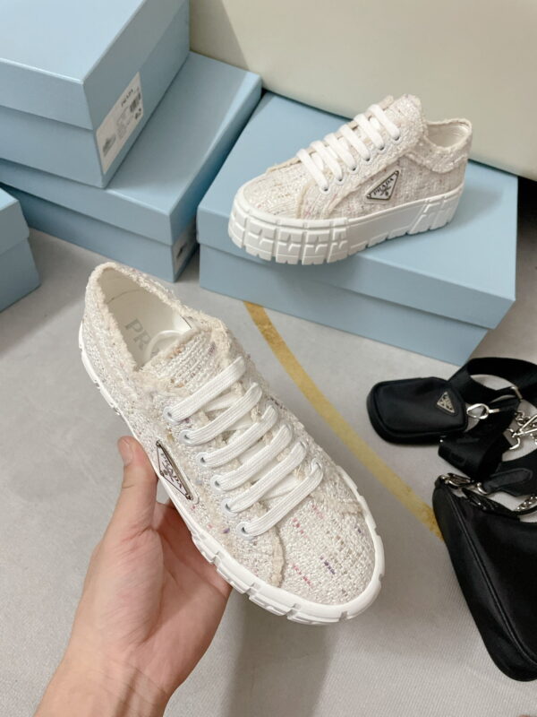 Prada Double Wheel Gabardine Sneakers White For Women 2in/50mm PRD 