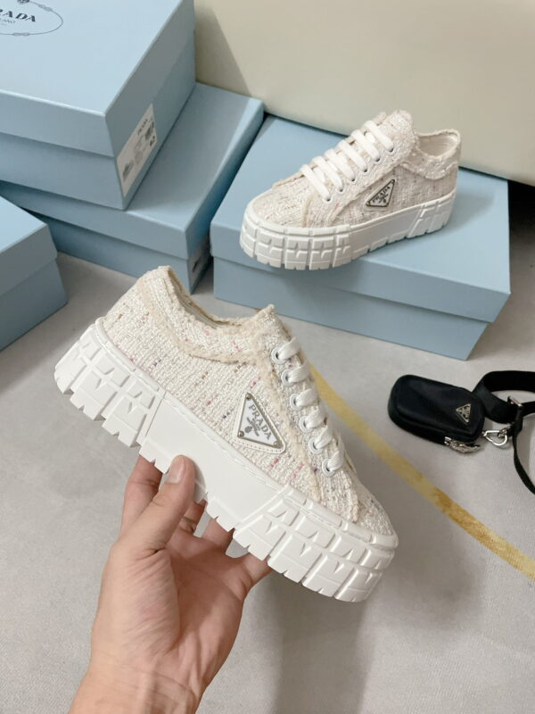 Prada Double Wheel Gabardine Sneakers White For Women 2in/50mm PRD 