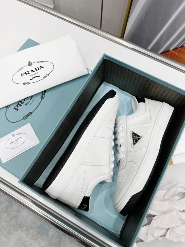 Prada Downtown Perforated Sneakers White/Black For Women 1.2in/30mm PRD  1E792M_3LJ6_F0964_F_030