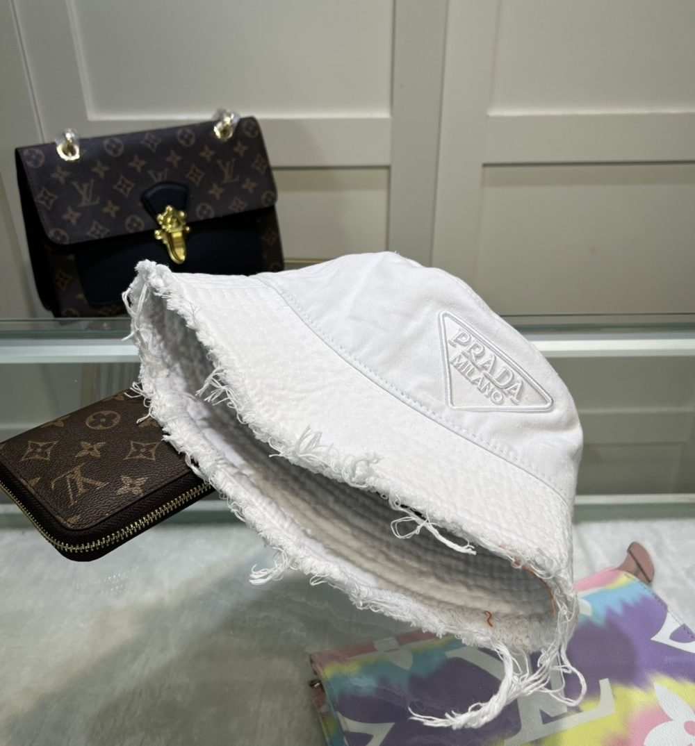 Prada Drill Bucket Hat White Prada Hat 1HC137_2FMB_F0009
