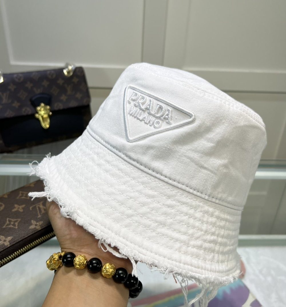 Prada Drill Bucket Hat White Prada Hat 1HC137_2FMB_F0009