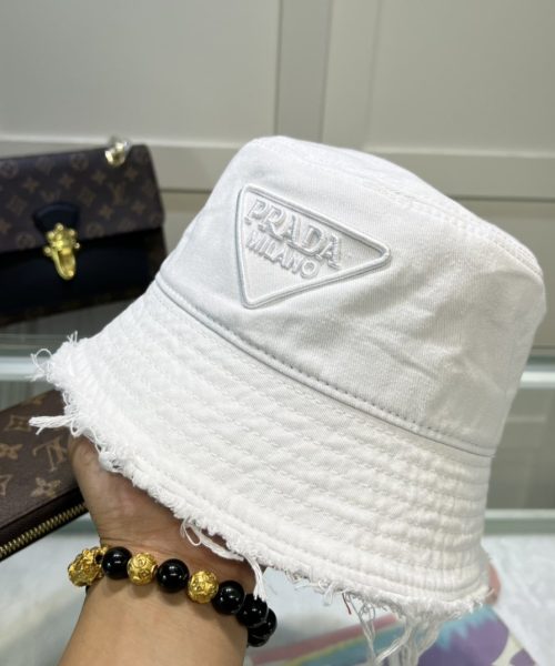 Prada Drill Bucket Hat White Prada Hat 1HC137_2FMB_F0009