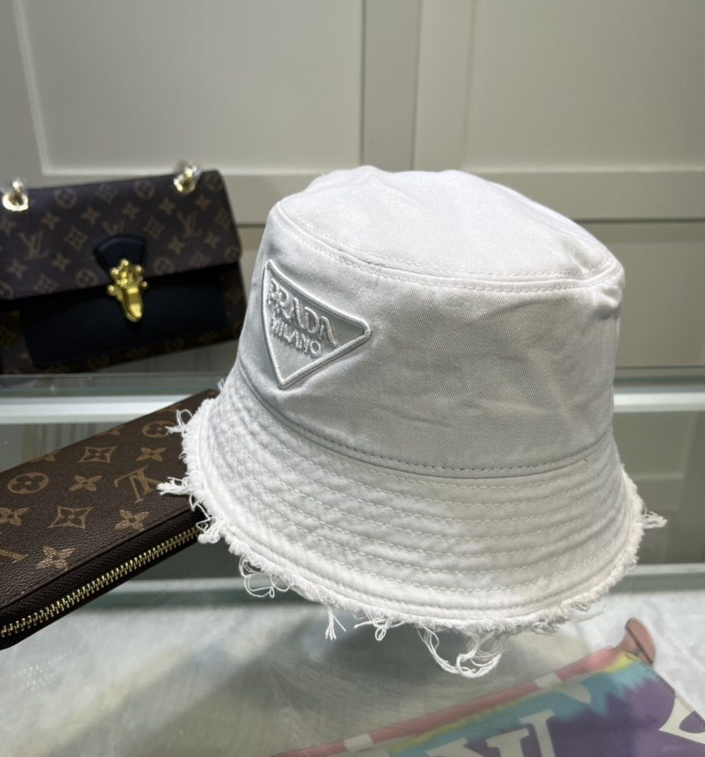 Prada Drill Bucket Hat White Prada Hat 1HC137_2FMB_F0009