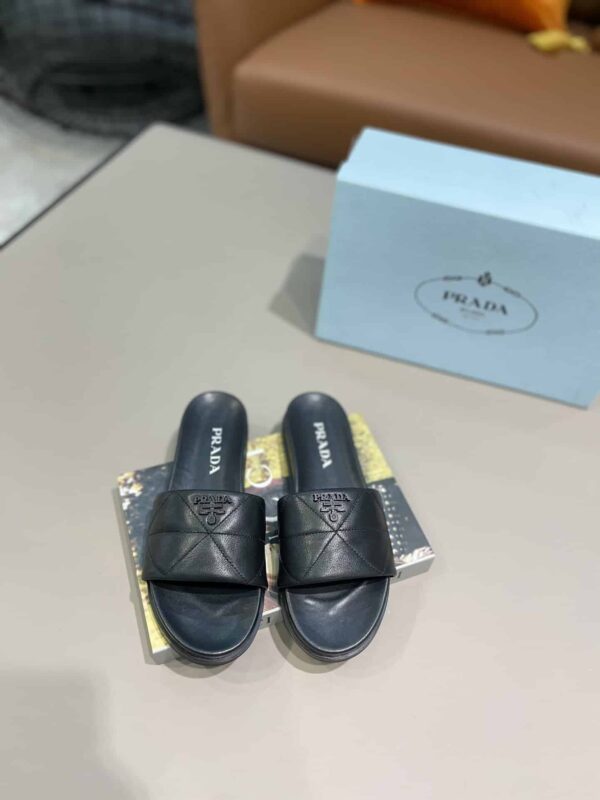 Prada Embossed Logo Quilted Slides Black For Women PRD