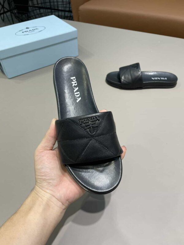 Prada Embossed Logo Quilted Slides Black For Women PRD