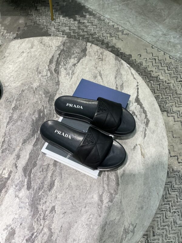 Prada Embossed Logo Quilted Slides Black For Women PRD