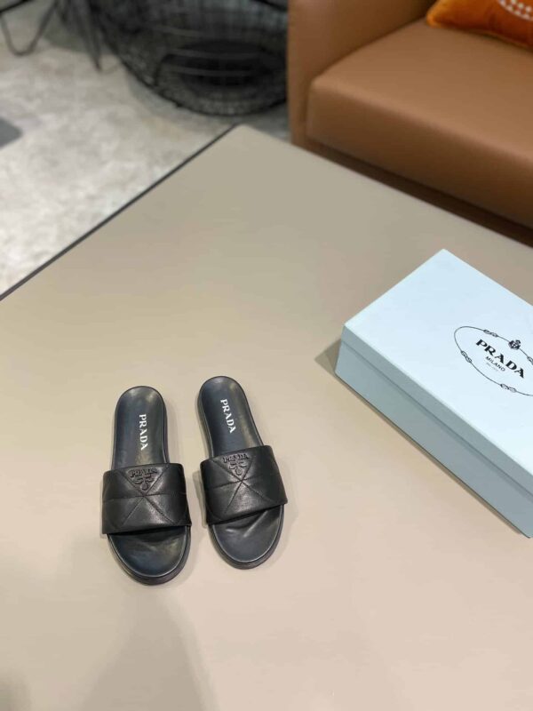 Prada Embossed Logo Quilted Slides Black For Women PRD
