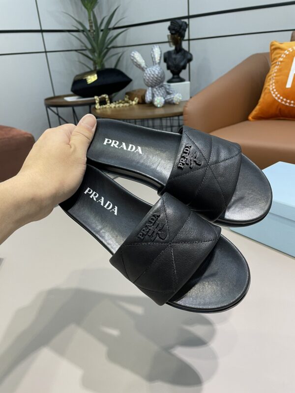 Prada Embossed Logo Quilted Slides Black For Women PRD