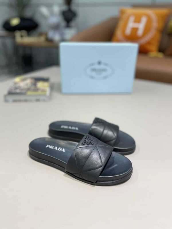 Prada Embossed Logo Quilted Slides Black For Women PRD