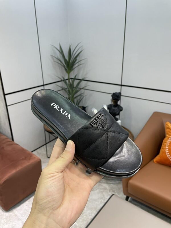 Prada Embossed Logo Quilted Slides Black For Women PRD