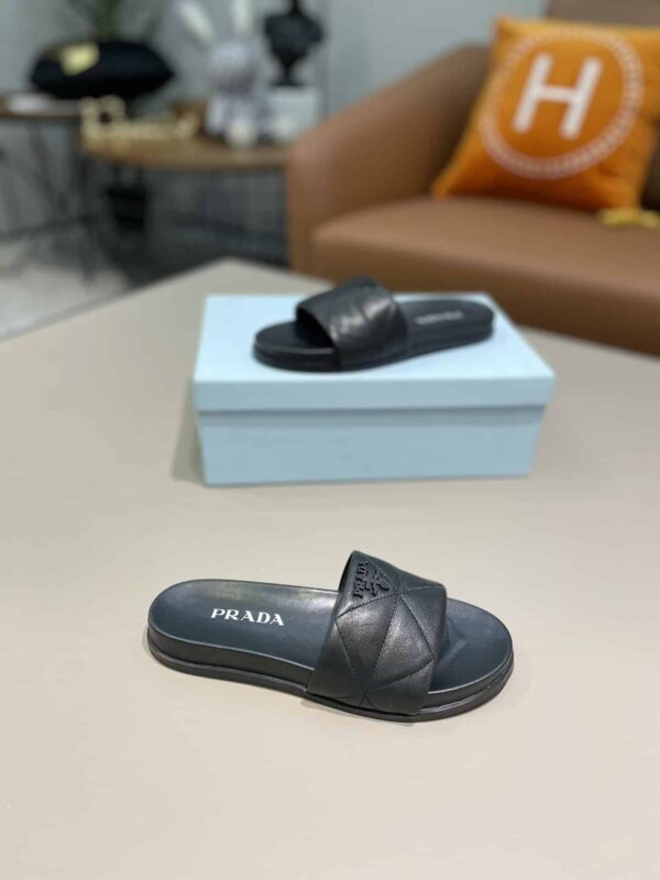 Prada Embossed Logo Quilted Slides Black For Women PRD