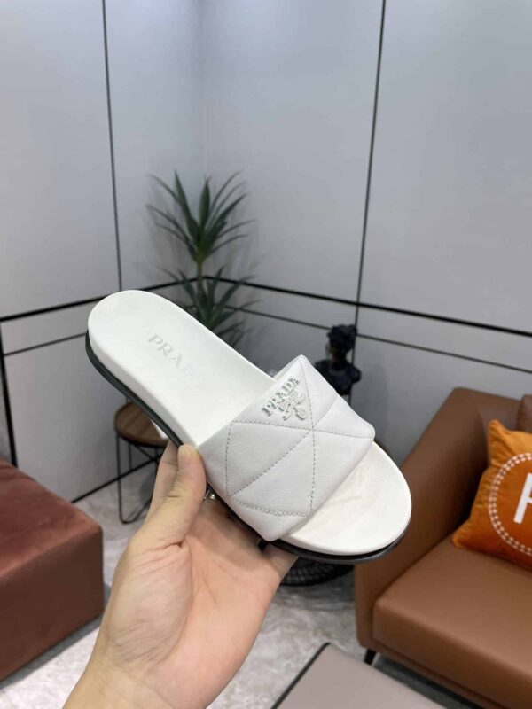 Prada Embossed Logo Quilted Slides White For Women PRD