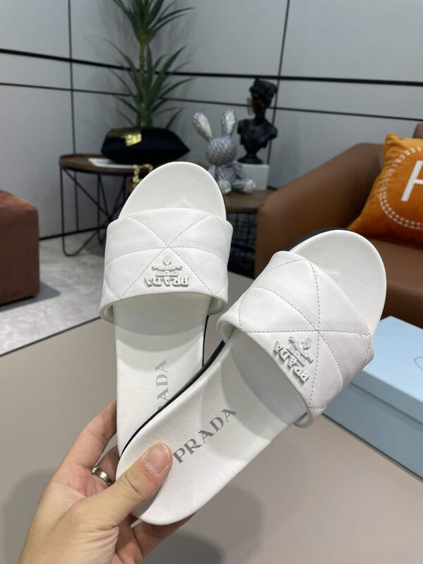 Prada Embossed Logo Quilted Slides White For Women PRD