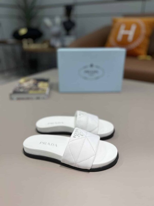 Prada Embossed Logo Quilted Slides White For Women PRD