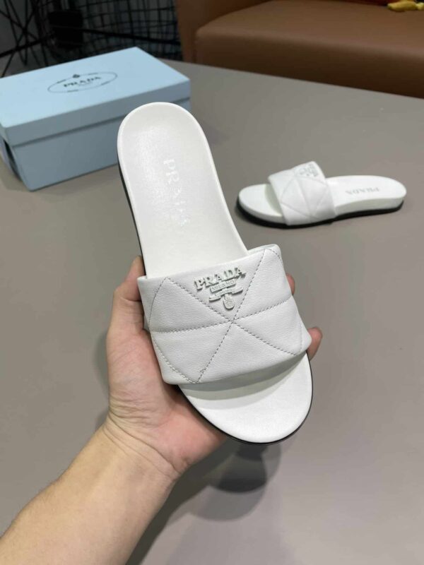 Prada Embossed Logo Quilted Slides White For Women PRD