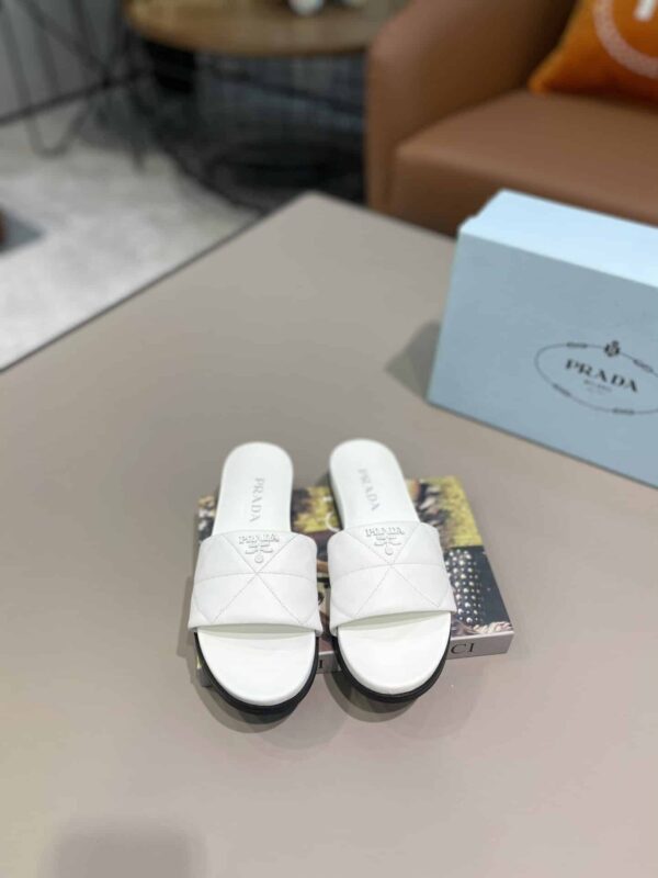 Prada Embossed Logo Quilted Slides White For Women PRD