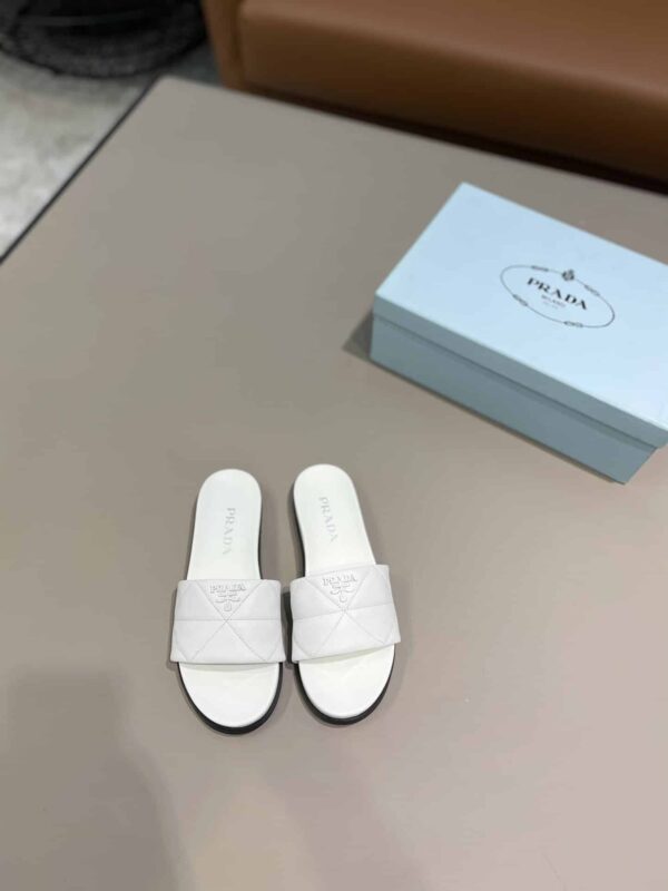 Prada Embossed Logo Quilted Slides White For Women PRD