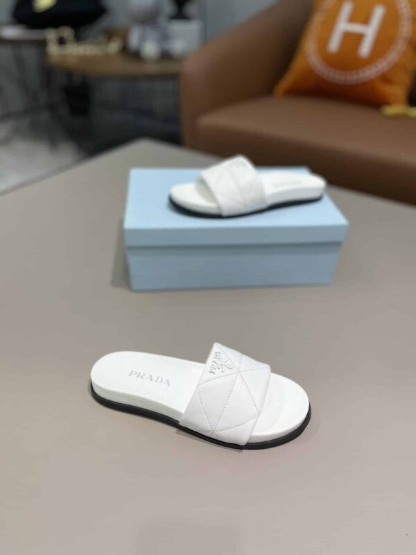 Prada Embossed Logo Quilted Slides White For Women PRD