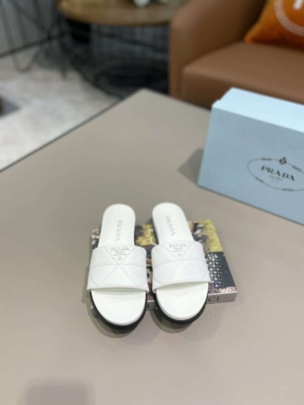 Prada Embossed Logo Quilted Slides White For Women PRD