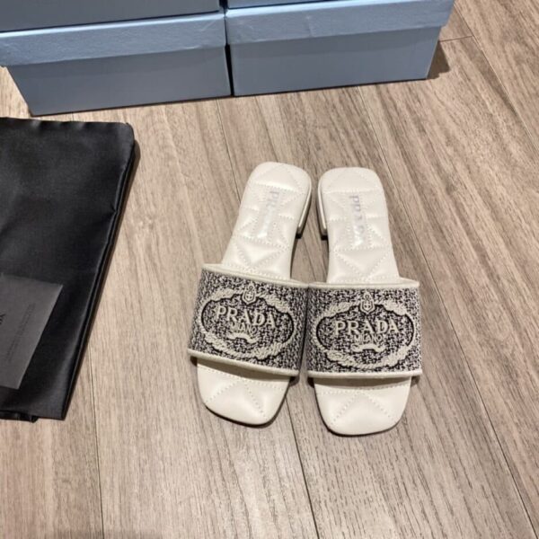Prada Embroidered Fabric Slides Black For Women 0.4in/10mm PRD