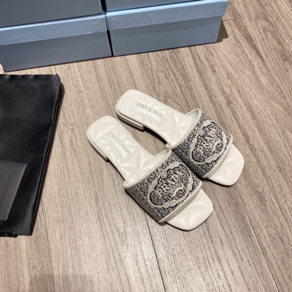 Prada Embroidered Fabric Slides Black For Women 0.4in/10mm PRD