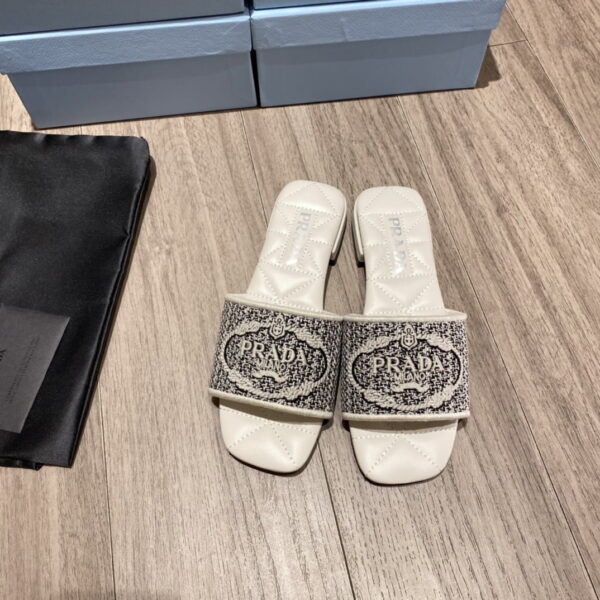 Prada Embroidered Fabric Slides Black For Women 0.4in/10mm PRD