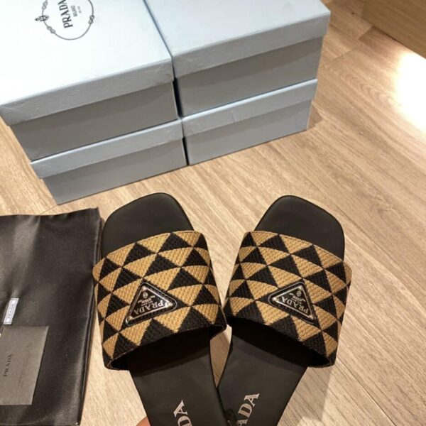 Prada Embroidered Fabric Slides Black/Beige For Women 0.4in/10mm PRD 1XX637_3LK6_F0Y30_F_010