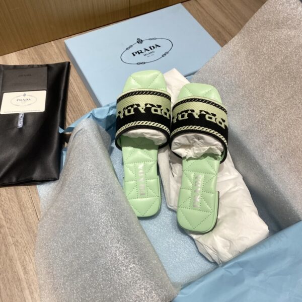 Prada Embroidered Fabric Slides Black/Green For Women 0.4in/10mm PRD