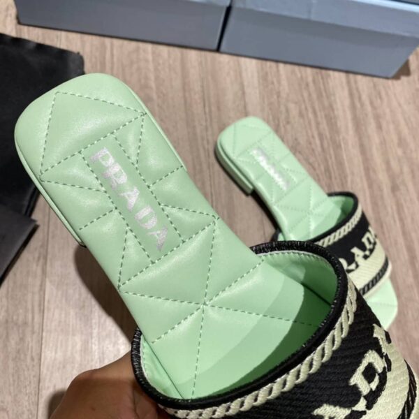 Prada Embroidered Fabric Slides Black/Green For Women 0.4in/10mm PRD