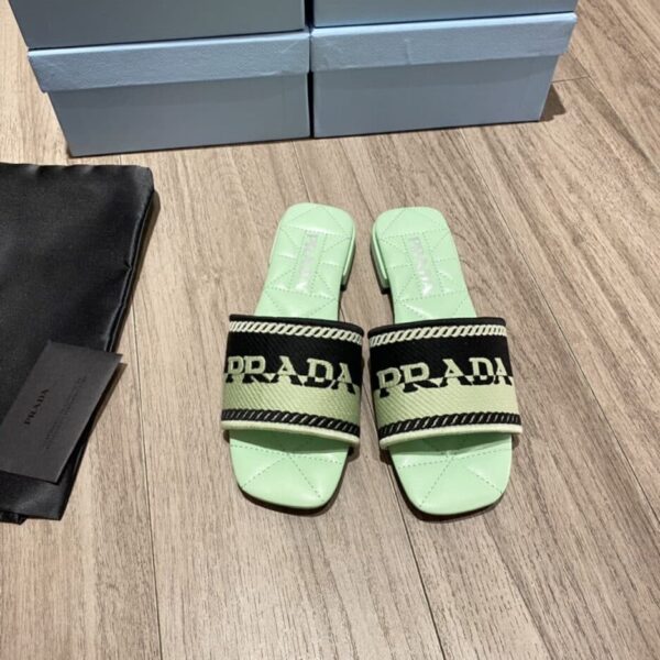Prada Embroidered Fabric Slides Black/Green For Women 0.4in/10mm PRD