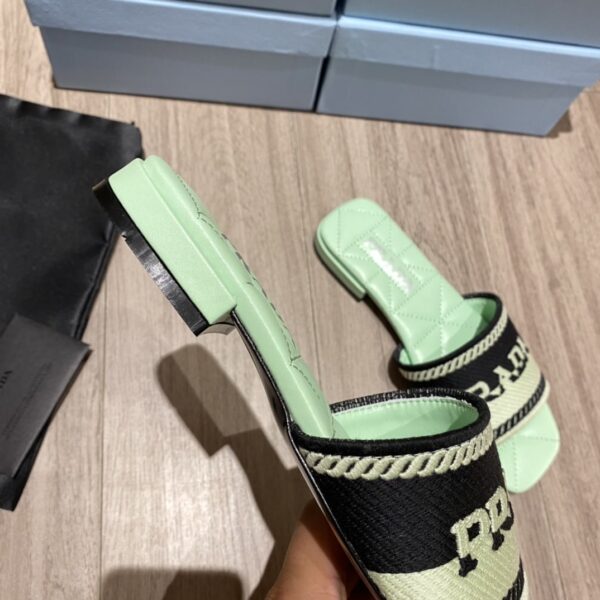 Prada Embroidered Fabric Slides Black/Green For Women 0.4in/10mm PRD