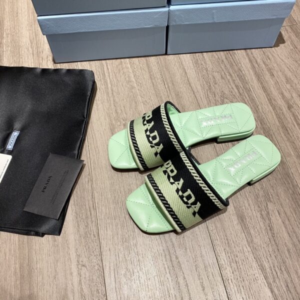 Prada Embroidered Fabric Slides Black/Green For Women 0.4in/10mm PRD