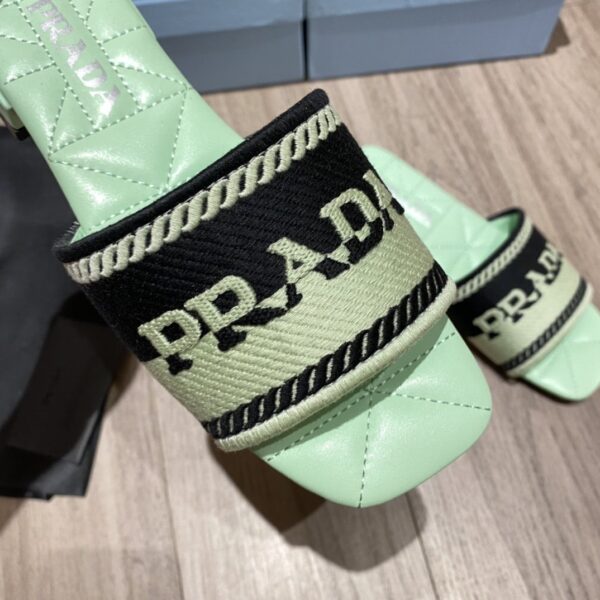 Prada Embroidered Fabric Slides Black/Green For Women 0.4in/10mm PRD