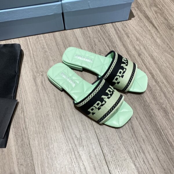 Prada Embroidered Fabric Slides Black/Green For Women 0.4in/10mm PRD