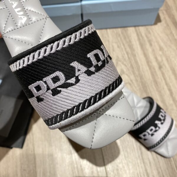 Prada Embroidered Fabric Slides Black/Grey For Women 0.4in/10mm PRD 1XX612_3LKB_F0EHZ_F_B010
