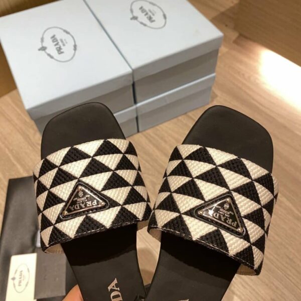 Prada Embroidered Fabric Slides Black/White For Women 0.4in/10mm PRD