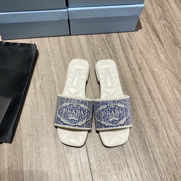 Prada Embroidered Fabric Slides Blue For Women 0.4in/10mm PRD