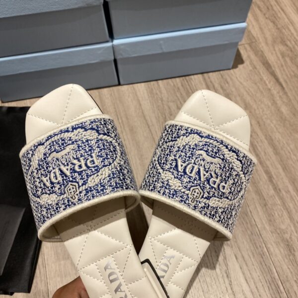 Prada Embroidered Fabric Slides Blue For Women 0.4in/10mm PRD