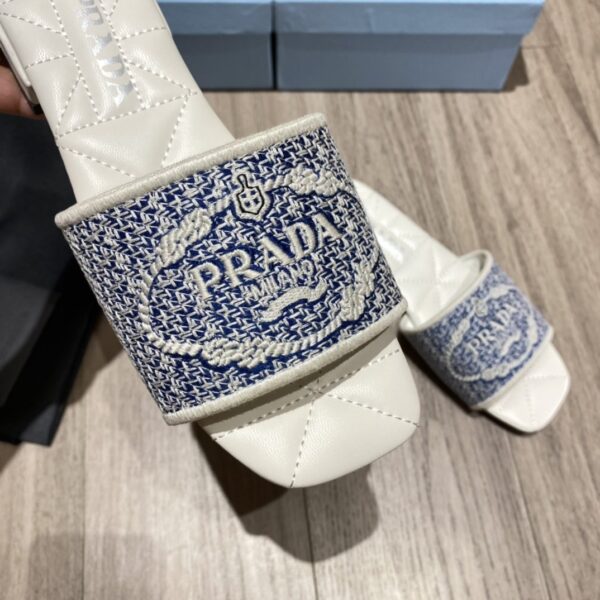 Prada Embroidered Fabric Slides Blue For Women 0.4in/10mm PRD