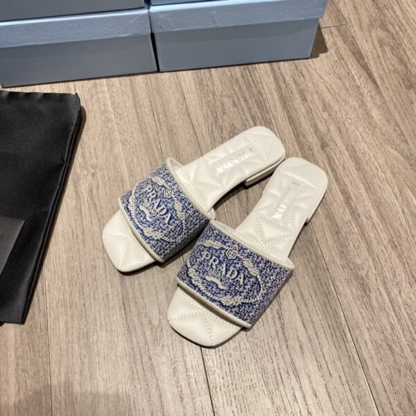 Prada Embroidered Fabric Slides Blue For Women 0.4in/10mm PRD