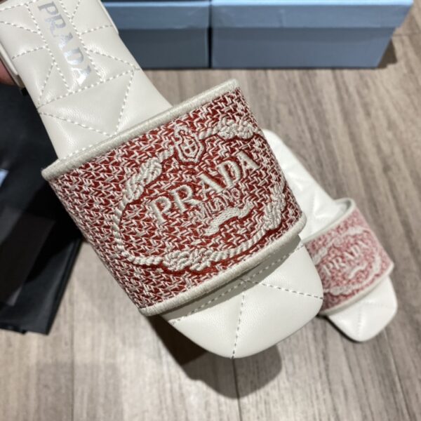 Prada Embroidered Fabric Slides Red For Women 0.4in/10mm PRD