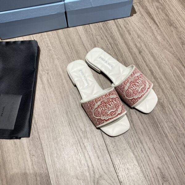 Prada Embroidered Fabric Slides Red For Women 0.4in/10mm PRD