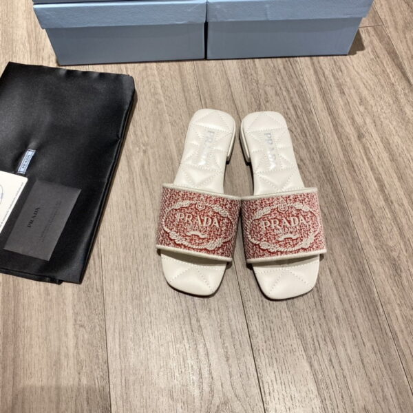 Prada Embroidered Fabric Slides Red For Women 0.4in/10mm PRD